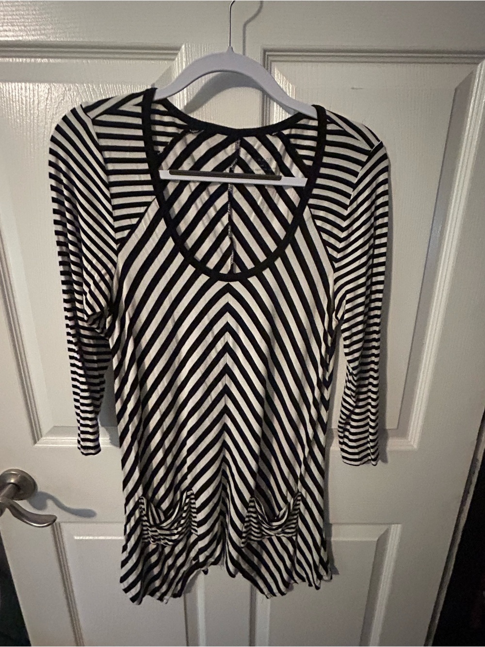 Striped Black and White V-Neck Women’s Tunic